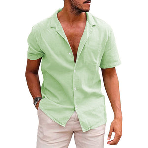 LuxioWear Mens Casual Button-Down Shirt | Summer Linen Cotton Beach Shirt