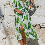 LuxioWear Vintage Chiffon Dress | Womens High Waist V-Neck Outfit