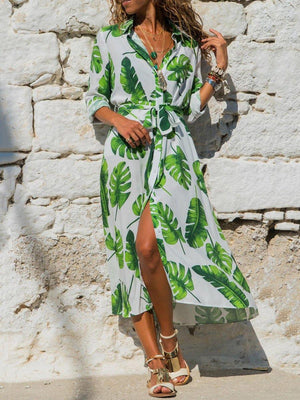 LuxioWear Vintage Chiffon Dress | Womens High Waist V-Neck Outfit