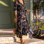 LuxioWear Vintage Chiffon Dress | Womens High Waist V-Neck Outfit
