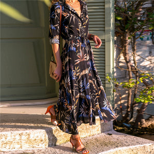 LuxioWear Vintage Chiffon Dress | Womens High Waist V-Neck Outfit