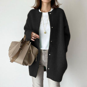 LuxioWear Womens Cardigan | Loose Round Neck Solid Color Jacket