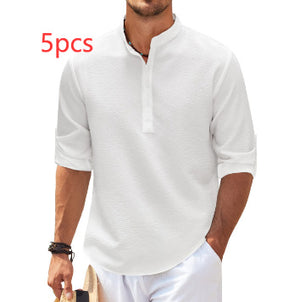 LuxioWear Mens Casual Shirt | Loose Fit Stand Collar Autumn Shirt