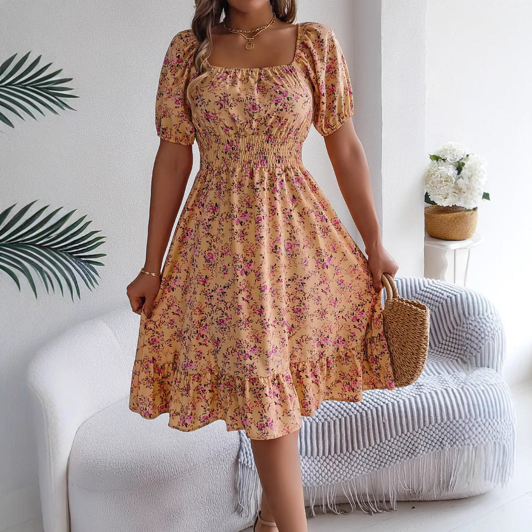 LuxioWear Floral Print Dress | Square Collar Ruffle Summer Outfit