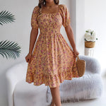 LuxioWear Floral Print Dress | Square Collar Ruffle Summer Outfit