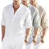 LuxioWear Mens Cotton Linen Shirt | Solid Color Long Sleeve Stand Collar