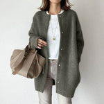 LuxioWear Womens Cardigan | Loose Round Neck Solid Color Jacket