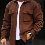 Men’s Casual Long Sleeve Polyester Top | Round Hem Fold Design Shirt