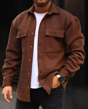 Men’s Casual Long Sleeve Polyester Top | Round Hem Fold Design Shirt