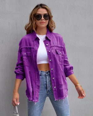 LuxioWear Ripped Shirt Jacket for Women | Casual Autumn Spring Top