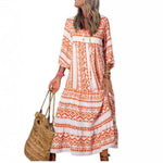 LuxioWear Bohemian Maxi Dress | Vintage Floral V-Neck Summer Outfit