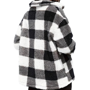 Luxiowear Women's Plaid Plush Jacket | Warm Winter Long Sleeve Casual Coat