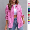 LuxioWear Ripped Shirt Jacket for Women | Casual Autumn Spring Top