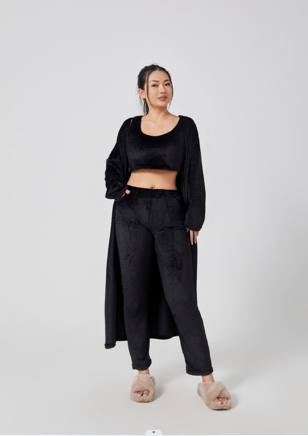 Cozy 3-Piece Pajama Set for Women | Soft Fluffy Lounge Wear Set