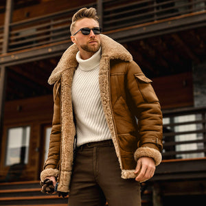 LuxioWear Mens Winter Jacket | Military Fleece Coat with Fur Collar