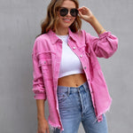 LuxioWear Ripped Shirt Jacket for Women | Casual Autumn Spring Top