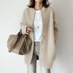 LuxioWear Womens Cardigan | Loose Round Neck Solid Color Jacket