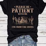 LuxioWear Western Denim Retro T-Shirt | Round Neck Short Sleeve Print Top