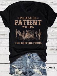 LuxioWear Western Denim Retro T-Shirt | Round Neck Short Sleeve Print Top