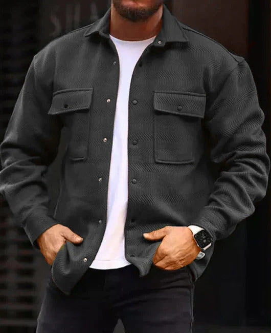 Men’s Casual Long Sleeve Polyester Top | Round Hem Fold Design Shirt