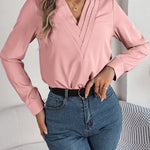 Luxiowear Layered V-Neck Long Sleeve Blouse | Elegant Women’s Solid Color Shirt
