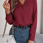 Luxiowear Layered V-Neck Long Sleeve Blouse | Elegant Women’s Solid Color Shirt