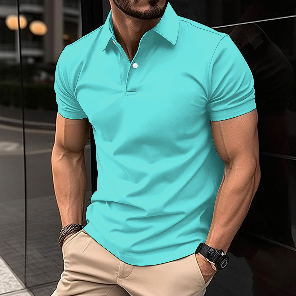 LuxioWear Mens Polo Shirt | Summer Short Sleeve Button Lapel Top