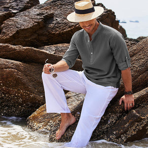 LuxioWear Mens Casual Shirt | Loose Fit Stand Collar Autumn Shirt