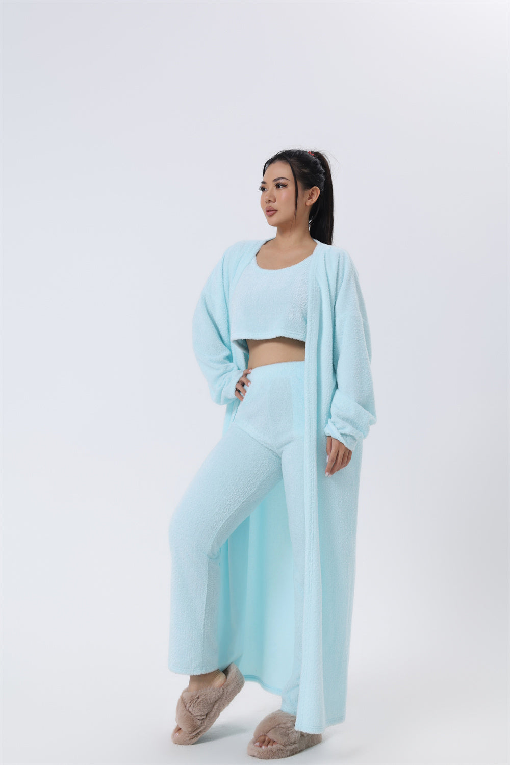 Cozy 3-Piece Pajama Set for Women | Soft Fluffy Lounge Wear Set