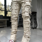 LuxioWear Men’s Stacked Jeans | Slim Fit Patched Cotton Trousers
