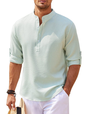 LuxioWear Mens Casual Shirt | Loose Fit Stand Collar Autumn Shirt