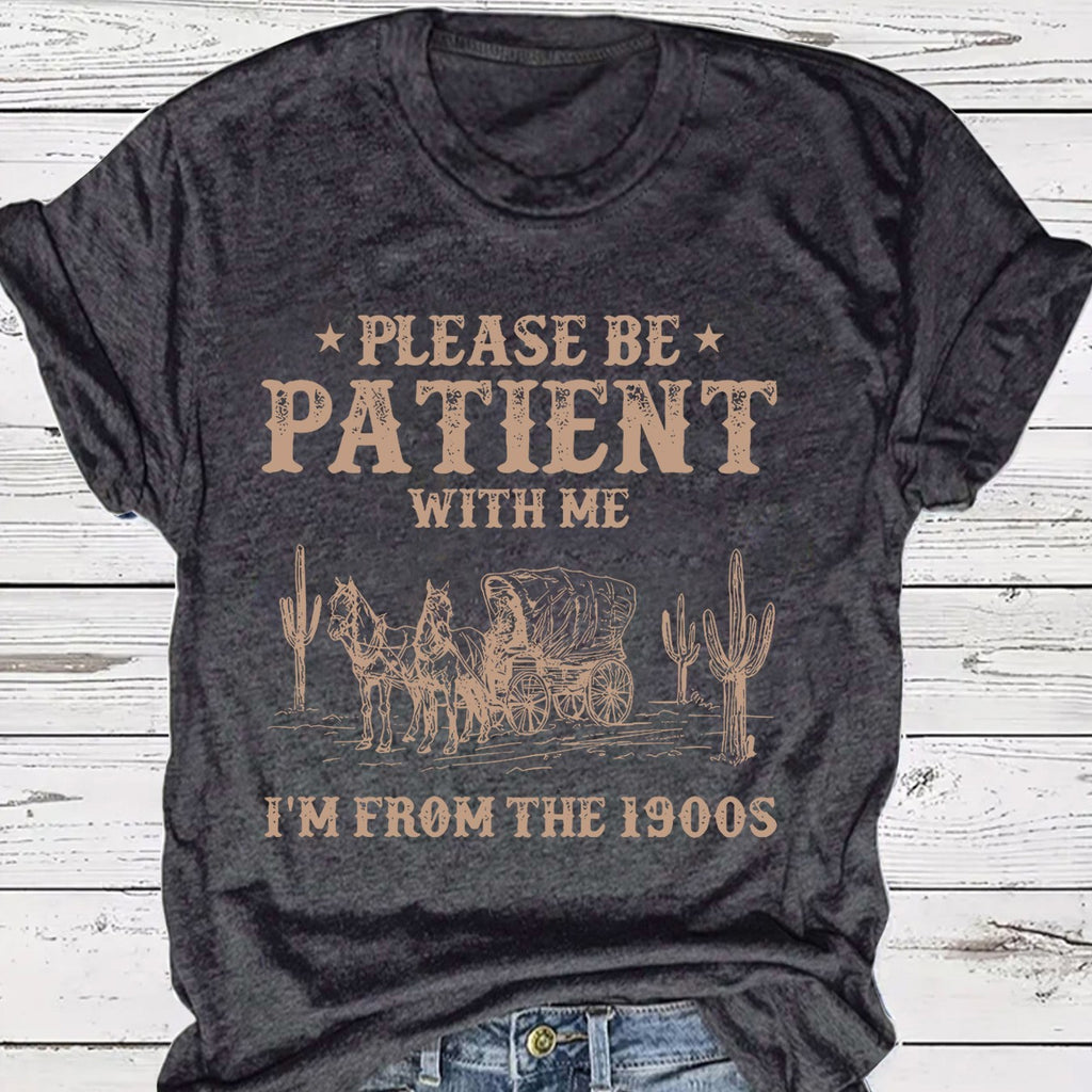LuxioWear Western Denim Retro T-Shirt | Round Neck Short Sleeve Print Top