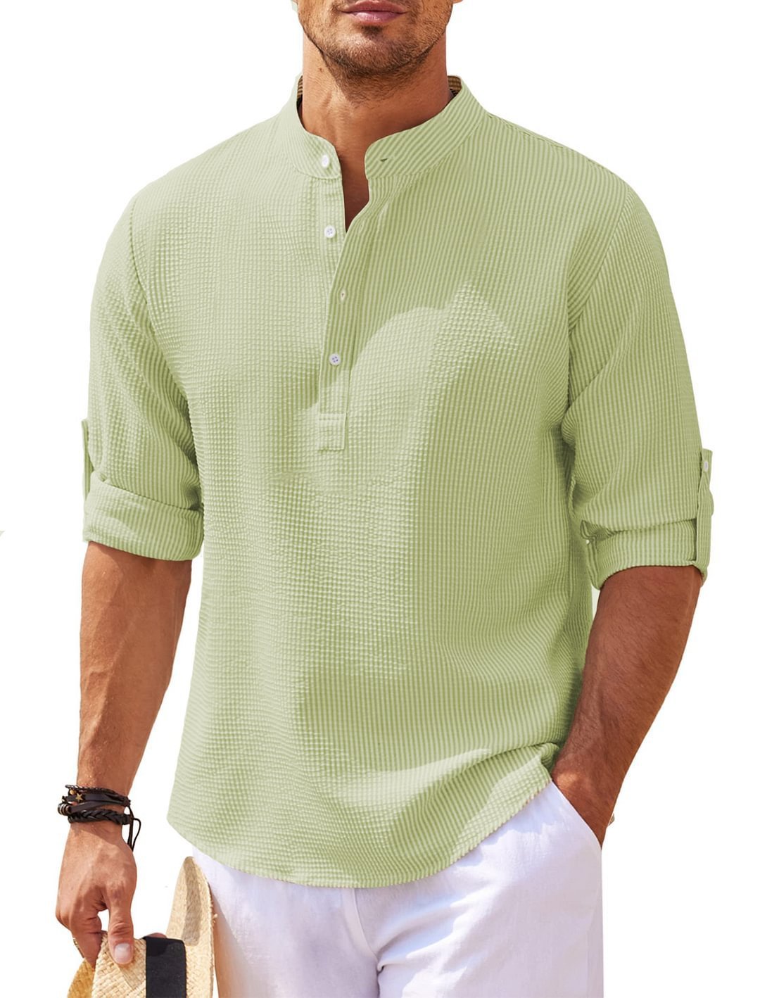 LuxioWear Mens Casual Shirt | Loose Fit Stand Collar Autumn Shirt