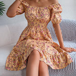 LuxioWear Floral Print Dress | Square Collar Ruffle Summer Outfit