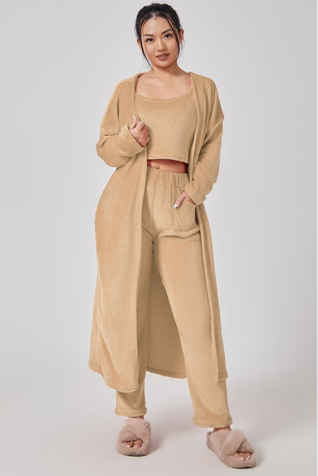 Cozy 3-Piece Pajama Set for Women | Soft Fluffy Lounge Wear Set