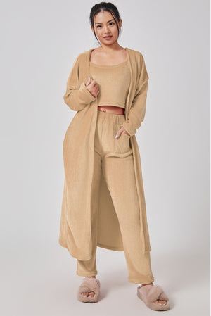 Cozy 3-Piece Pajama Set for Women | Soft Fluffy Lounge Wear Set