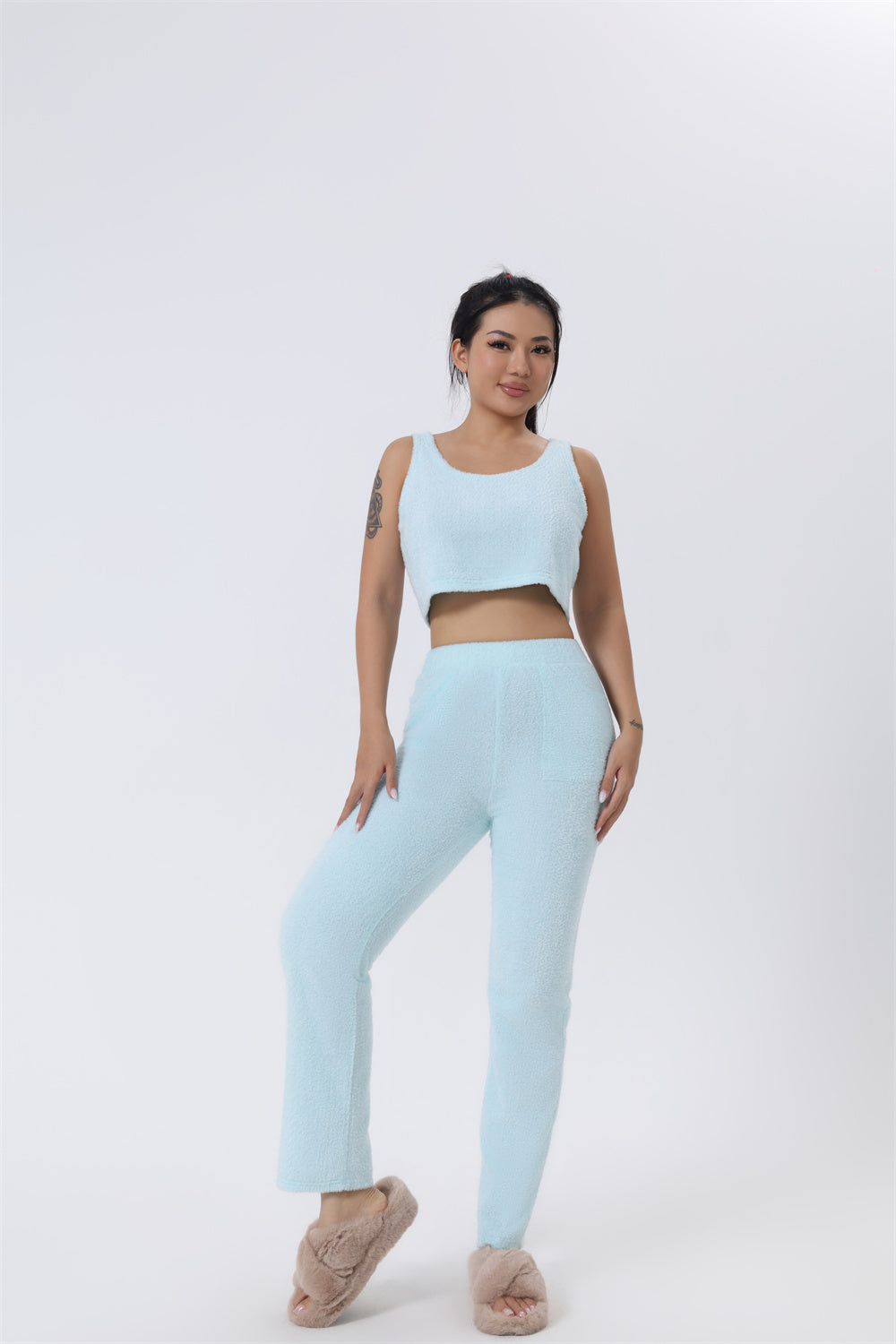 Cozy 3-Piece Pajama Set for Women | Soft Fluffy Lounge Wear Set