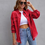 LuxioWear Ripped Shirt Jacket for Women | Casual Autumn Spring Top