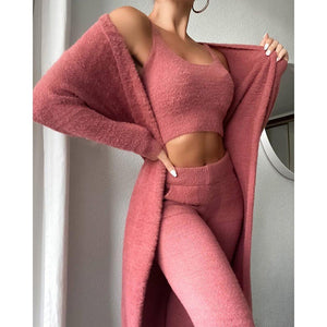 Cozy 3-Piece Pajama Set for Women | Soft Fluffy Lounge Wear Set
