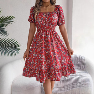 LuxioWear Floral Print Dress | Square Collar Ruffle Summer Outfit