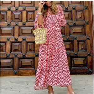 LuxioWear Bohemian Maxi Dress | Vintage Floral V-Neck Summer Outfit