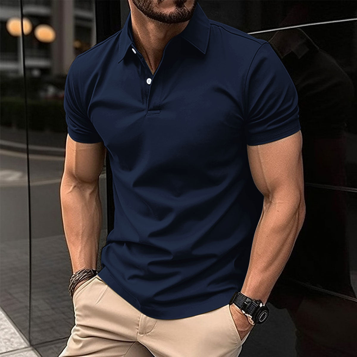 LuxioWear Mens Polo Shirt | Summer Short Sleeve Button Lapel Top