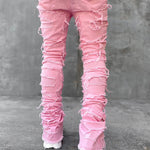 LuxioWear Men’s Stacked Jeans | Slim Fit Patched Cotton Trousers