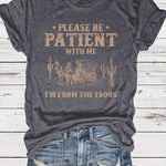 LuxioWear Western Denim Retro T-Shirt | Round Neck Short Sleeve Print Top