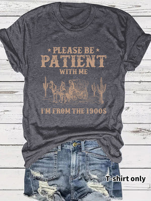 LuxioWear Western Denim Retro T-Shirt | Round Neck Short Sleeve Print Top