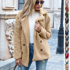 LuxioWear Fluffy Lapel Coat | Womens Winter Button Jacket Cardigan