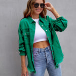 LuxioWear Ripped Shirt Jacket for Women | Casual Autumn Spring Top