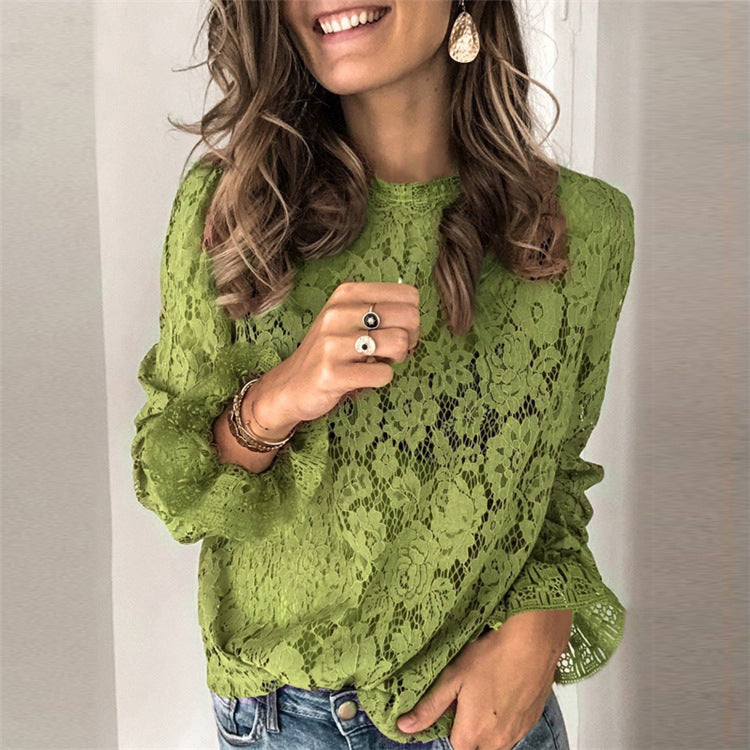 LuxioWear Hollow Lace Shirt | Womens Long Sleeve Streetwear Top