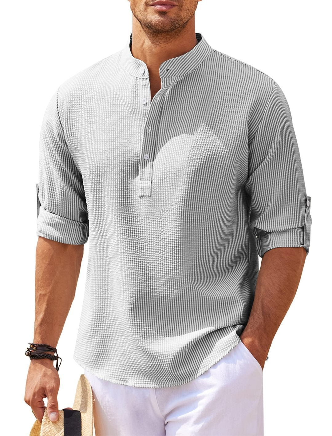 LuxioWear Mens Casual Shirt | Loose Fit Stand Collar Autumn Shirt
