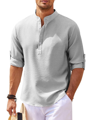 LuxioWear Mens Casual Shirt | Loose Fit Stand Collar Autumn Shirt